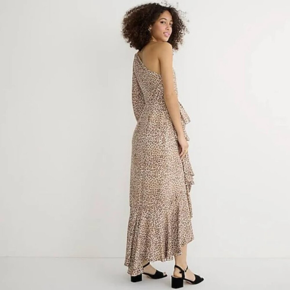 J. Crew Collection One-Shoulder Ruffle-Hem Dress In Leopard.  SZ 4 - Picture 4 of 5